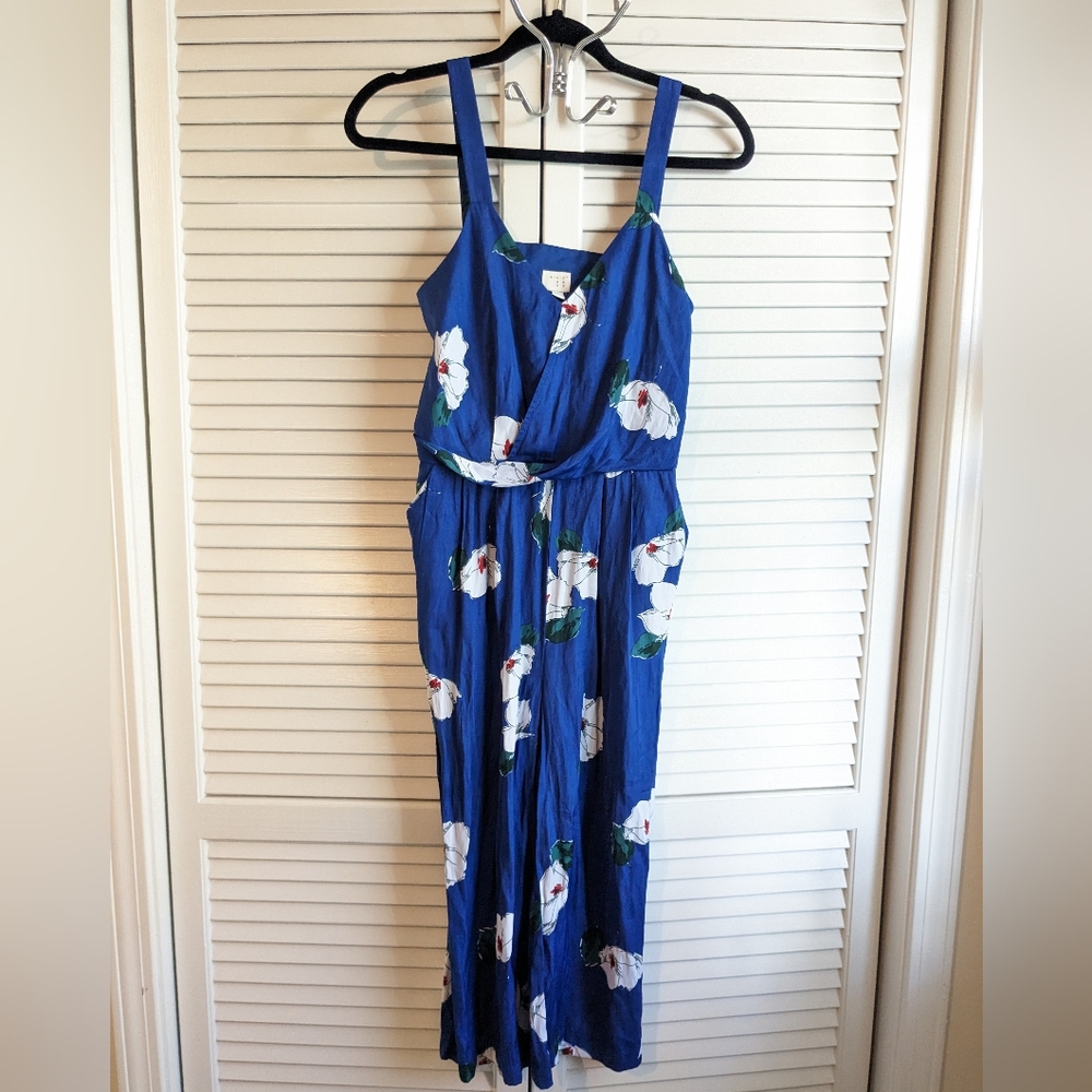 Blue floral midi jumpsuit